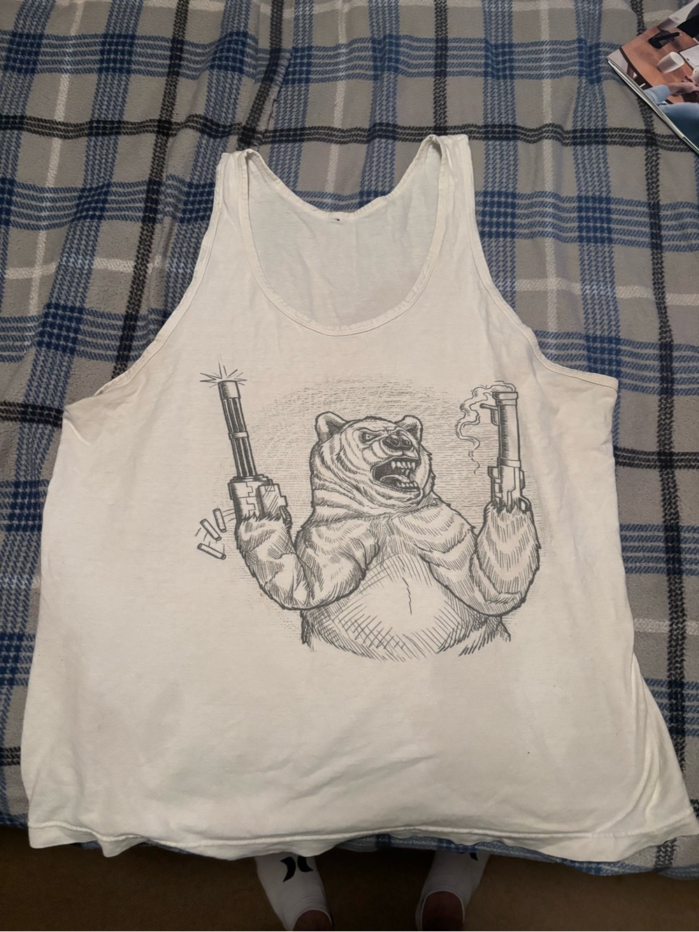 White Reptile Category Tank Top with Bear Graphic